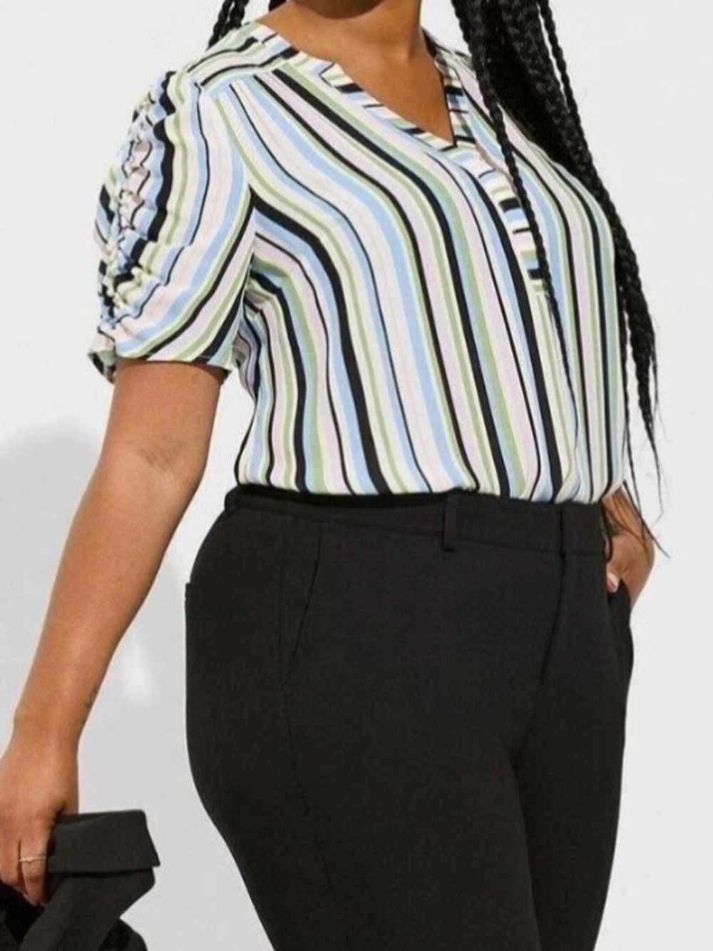 Torrid Harper Georgette Short Sleeve Blouse Blue & Green Size 4